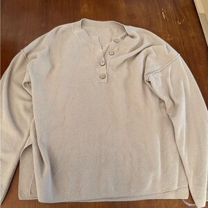 Light Beige Knit Henley Pullover